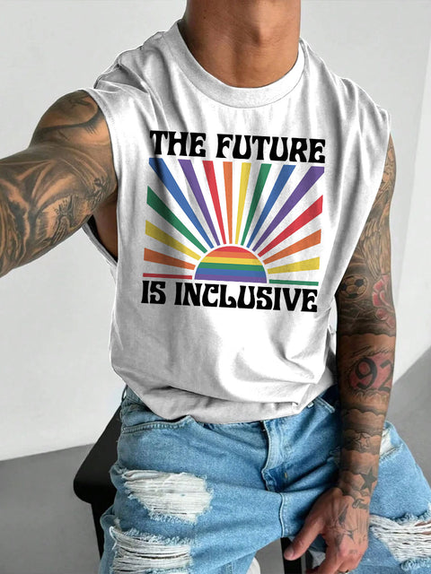 Men's The Future Is Inclusive Rainbow LGBT Gay Pride Casual Wide Shoulder Vest