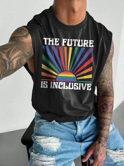 Men's The Future Is Inclusive Rainbow LGBT Gay Pride Casual Wide Shoulder Vest