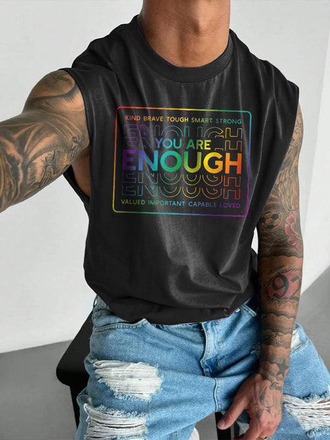 Men's You Are Enough You Are Kind LGBT Gay Pride Casual Wide Shoulder Vest