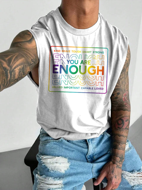 Men's You Are Enough You Are Kind LGBT Gay Pride Casual Wide Shoulder Vest