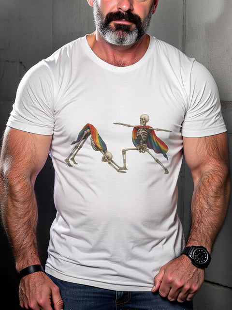 LGBT Skeleton Pride Yoga Rainbow Pride Print Casual T-shirt