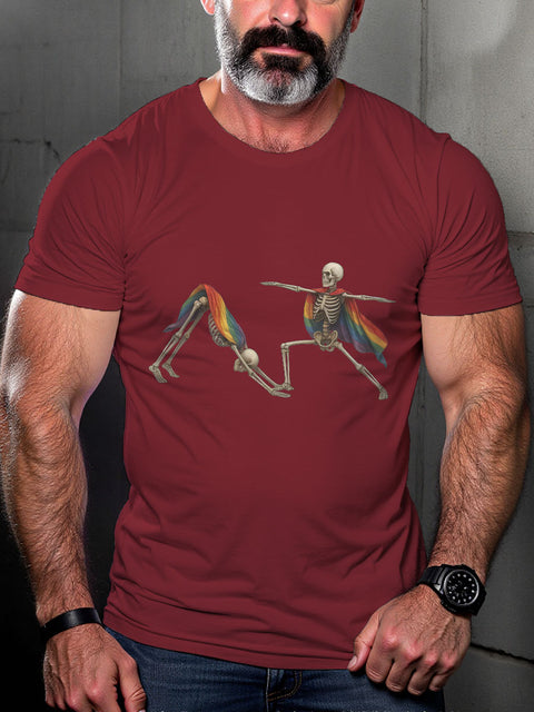 LGBT Skeleton Pride Yoga Rainbow Pride Print Casual T-shirt