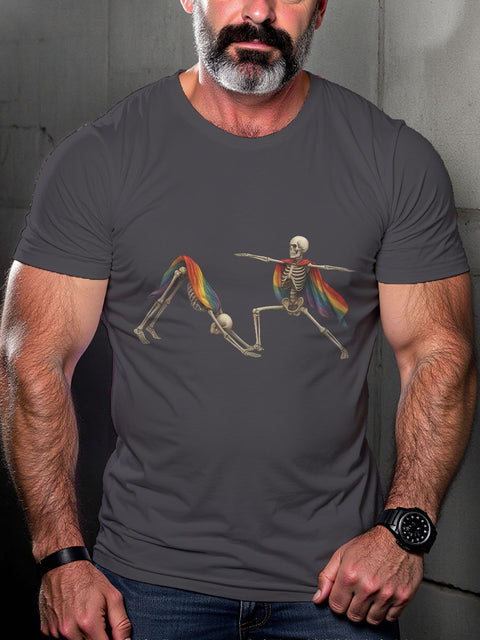 LGBT Skeleton Pride Yoga Rainbow Pride Print Casual T-shirt
