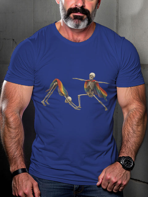 LGBT Skeleton Pride Yoga Rainbow Pride Print Casual T-shirt