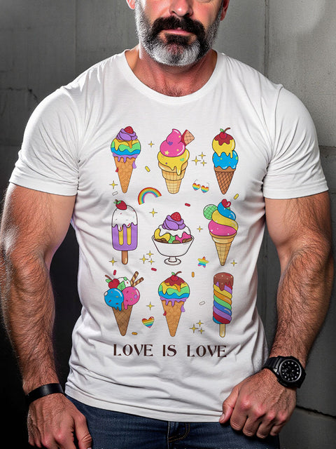 LGBT Love Is Love Gay Ice Cream Pride Print Casual T-shirt