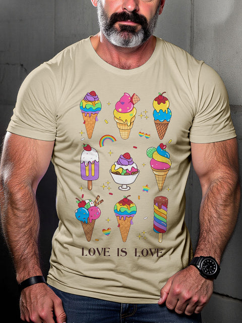 LGBT Love Is Love Gay Ice Cream Pride Print Casual T-shirt