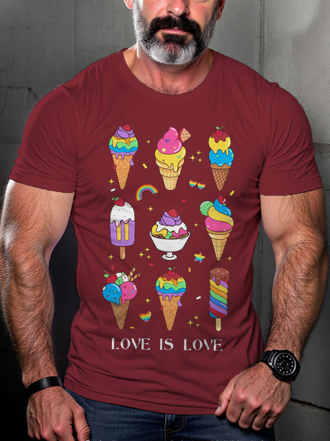 LGBT Love Is Love Gay Ice Cream Pride Print Casual T-shirt