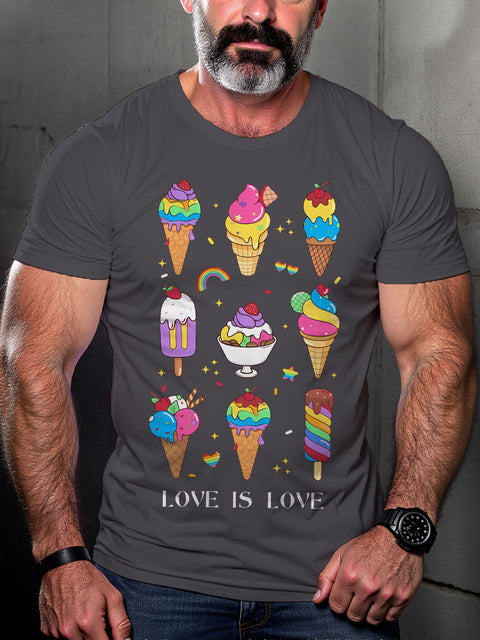 LGBT Love Is Love Gay Ice Cream Pride Print Casual T-shirt