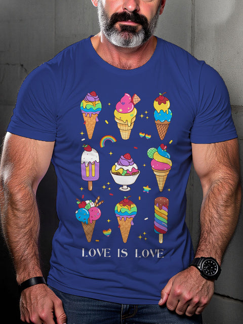 LGBT Love Is Love Gay Ice Cream Pride Print Casual T-shirt
