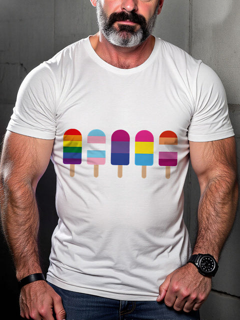 LGBT Rainbow Popsicles Ice Cream Rainbow Pride Print Casual T-shirt