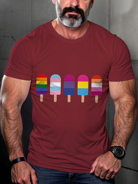 LGBT Rainbow Popsicles Ice Cream Rainbow Pride Print Casual T-shirt
