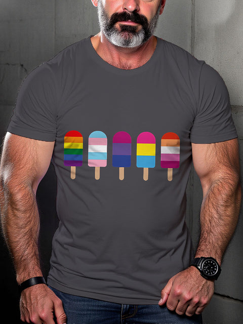 LGBT Rainbow Popsicles Ice Cream Rainbow Pride Print Casual T-shirt