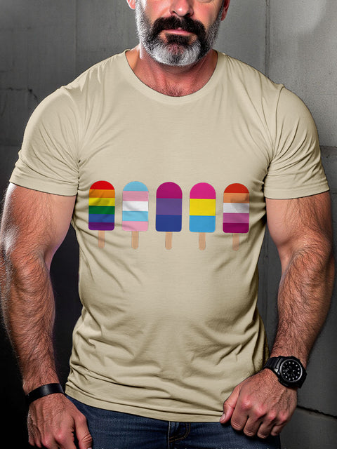 LGBT Rainbow Popsicles Ice Cream Rainbow Pride Print Casual T-shirt