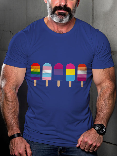 LGBT Rainbow Popsicles Ice Cream Rainbow Pride Print Casual T-shirt