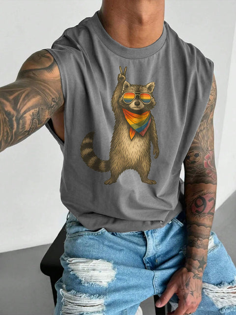 Men's Raccoon LGBT Gay Pride Casual Wide Shoulder Vest