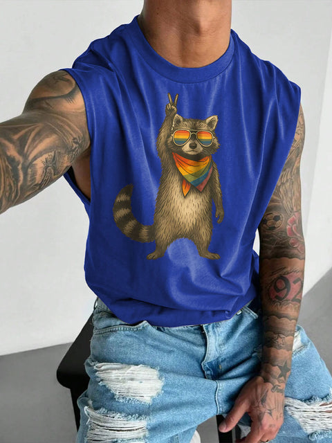 Men's Raccoon LGBT Gay Pride Casual Wide Shoulder Vest