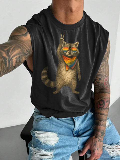 Men's Raccoon LGBT Gay Pride Casual Wide Shoulder Vest