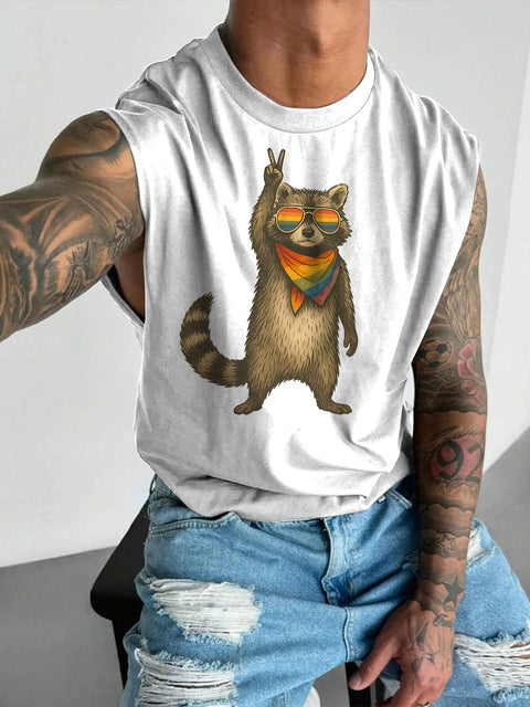Men's Raccoon LGBT Gay Pride Casual Wide Shoulder Vest