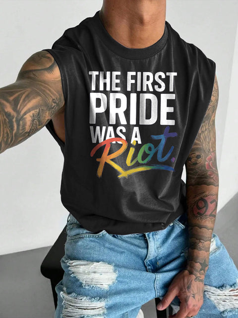 Men's The First Pride Was A Riot LGBT Gay Pride Casual Wide Shoulder Vest