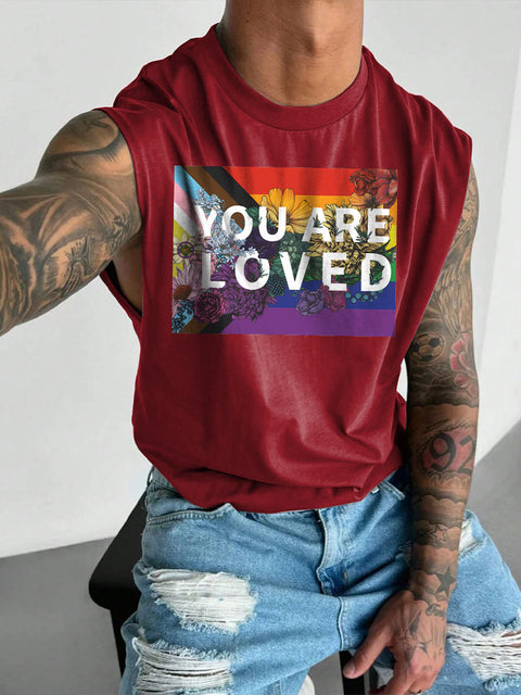 Men's You Are Loved LGBT Gay Pride Casual Wide Shoulder Vest
