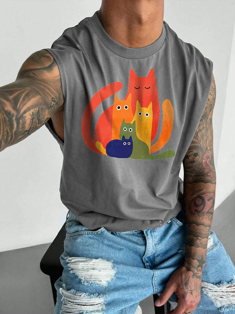 Men's Rainbow Cats LGBT Gay Pride Casual Wide Shoulder Vest
