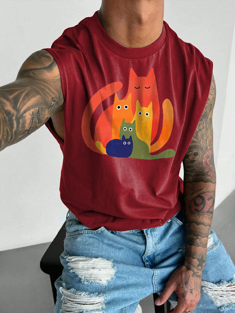 Men's Rainbow Cats LGBT Gay Pride Casual Wide Shoulder Vest