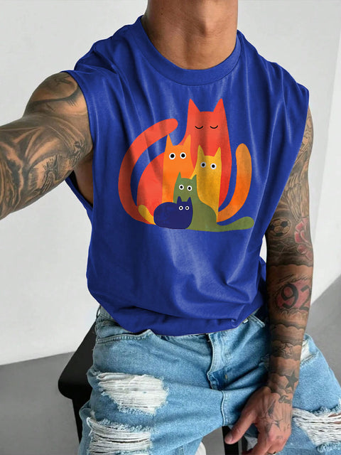 Men's Rainbow Cats LGBT Gay Pride Casual Wide Shoulder Vest