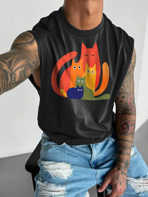Men's Rainbow Cats LGBT Gay Pride Casual Wide Shoulder Vest
