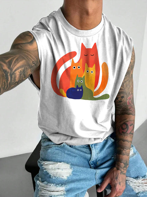 Men's Rainbow Cats LGBT Gay Pride Casual Wide Shoulder Vest