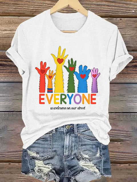 Retro Everyone Is Welcome On Our Street LGBTQ Print Casual T-shirt