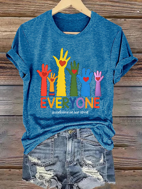Retro Everyone Is Welcome On Our Street LGBTQ Print Casual T-shirt