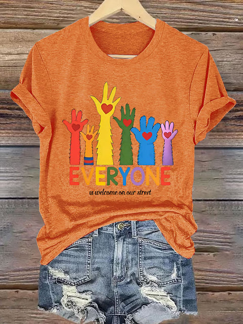 Retro Everyone Is Welcome On Our Street LGBTQ Print Casual T-shirt