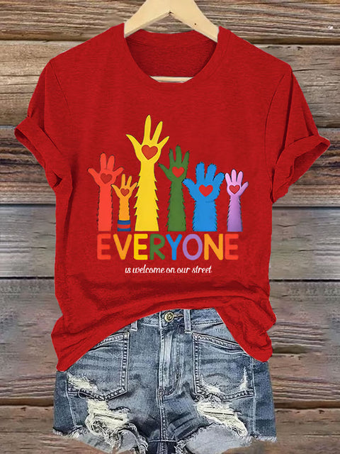 Retro Everyone Is Welcome On Our Street LGBTQ Print Casual T-shirt