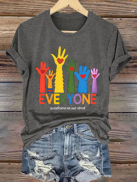 Retro Everyone Is Welcome On Our Street LGBTQ Print Casual T-shirt
