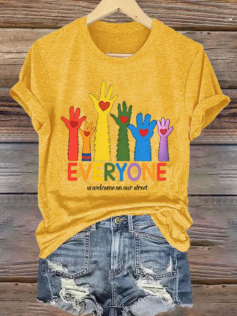 Retro Everyone Is Welcome On Our Street LGBTQ Print Casual T-shirt