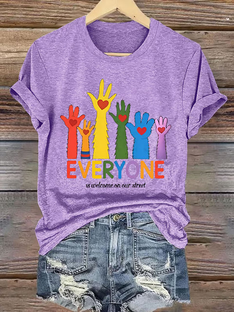 Retro Everyone Is Welcome On Our Street LGBTQ Print Casual T-shirt
