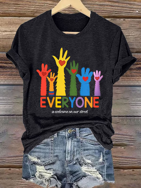 Retro Everyone Is Welcome On Our Street LGBTQ Print Casual T-shirt
