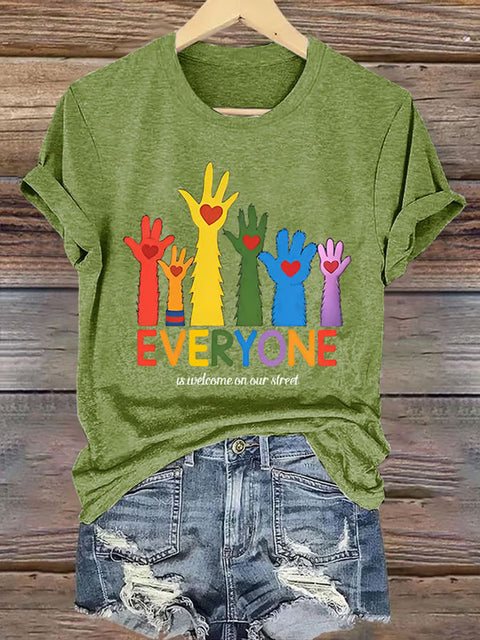 Retro Everyone Is Welcome On Our Street LGBTQ Print Casual T-shirt