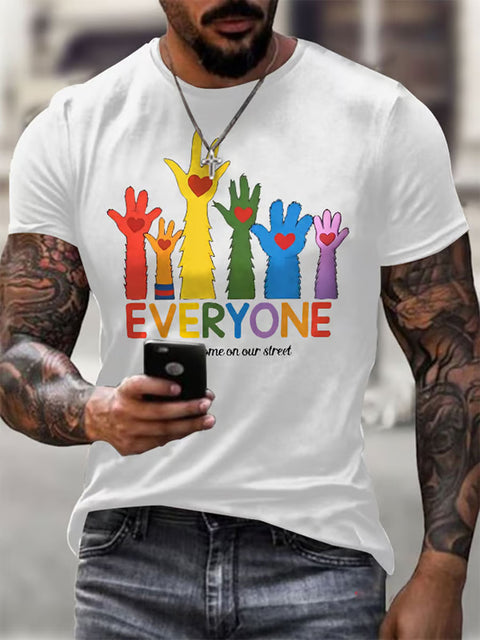 Retro Everyone Is Welcome On Our Street LGBTQ Print Casual T-shirt