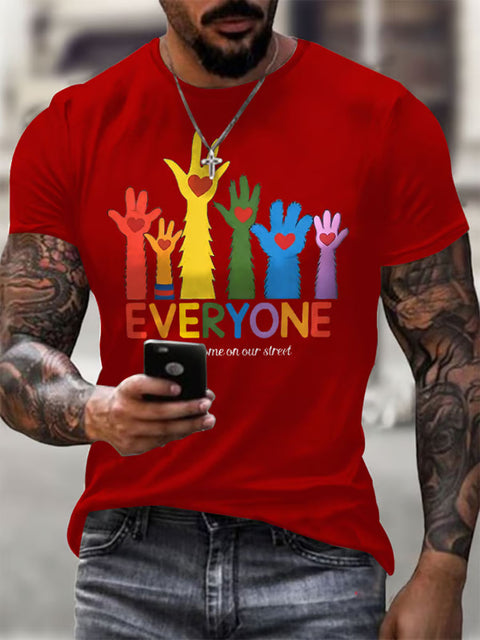 Retro Everyone Is Welcome On Our Street LGBTQ Print Casual T-shirt