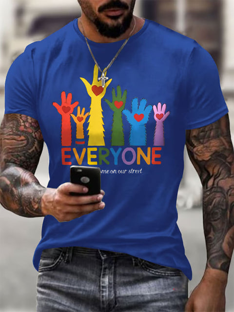 Retro Everyone Is Welcome On Our Street LGBTQ Print Casual T-shirt