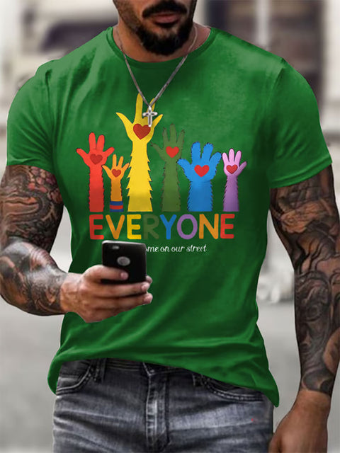 Retro Everyone Is Welcome On Our Street LGBTQ Print Casual T-shirt