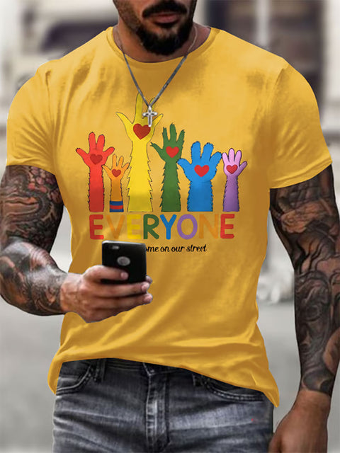 Retro Everyone Is Welcome On Our Street LGBTQ Print Casual T-shirt