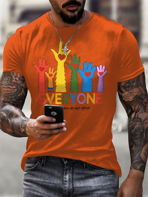 Retro Everyone Is Welcome On Our Street LGBTQ Print Casual T-shirt