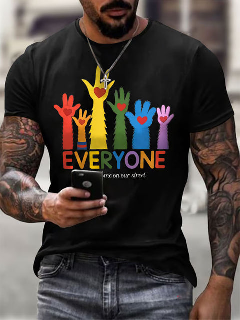 Retro Everyone Is Welcome On Our Street LGBTQ Print Casual T-shirt