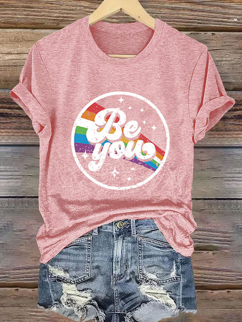 Be You Rainbow V-neck Casual Print T-Shirt