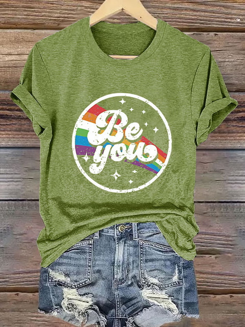 Be You Rainbow V-neck Casual Print T-Shirt
