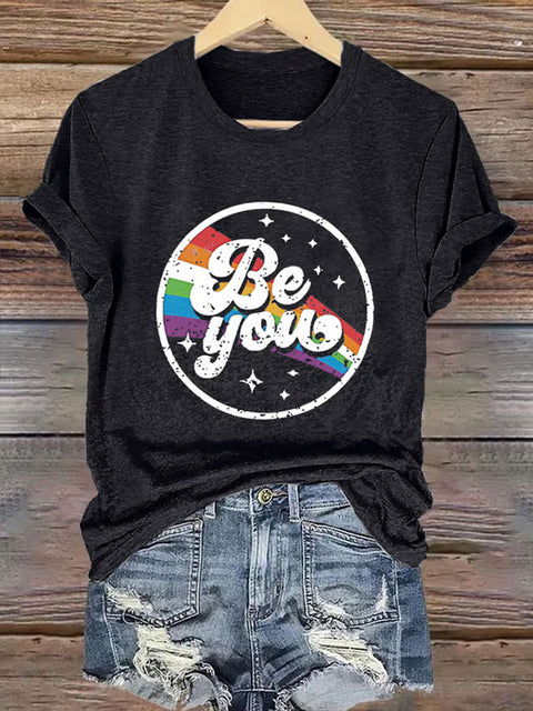 Be You Rainbow V-neck Casual Print T-Shirt