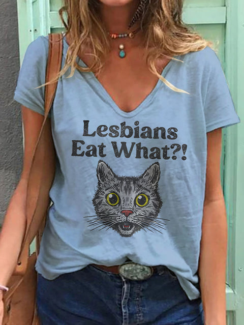 Women's Lesbians Eat What? Casual Print V-neck Casual T-Shirt