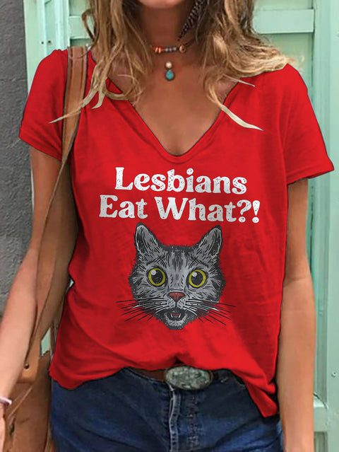 Women's Lesbians Eat What? Casual Print V-neck Casual T-Shirt